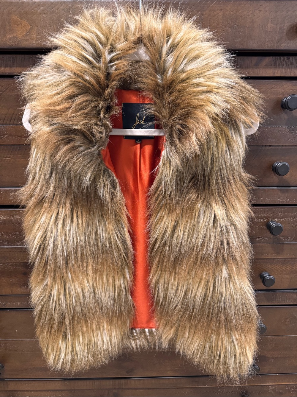 Jack by BB Dakota Brown Faux Fur Vest with Orange Lining